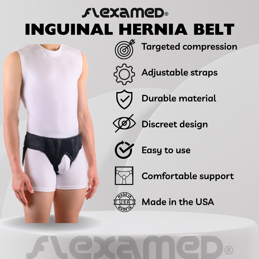 FlexaMed Inguinal Hernia Groin Belt | Made in the USA | Left, Right or Bilateral Inguinal Hernia Compression