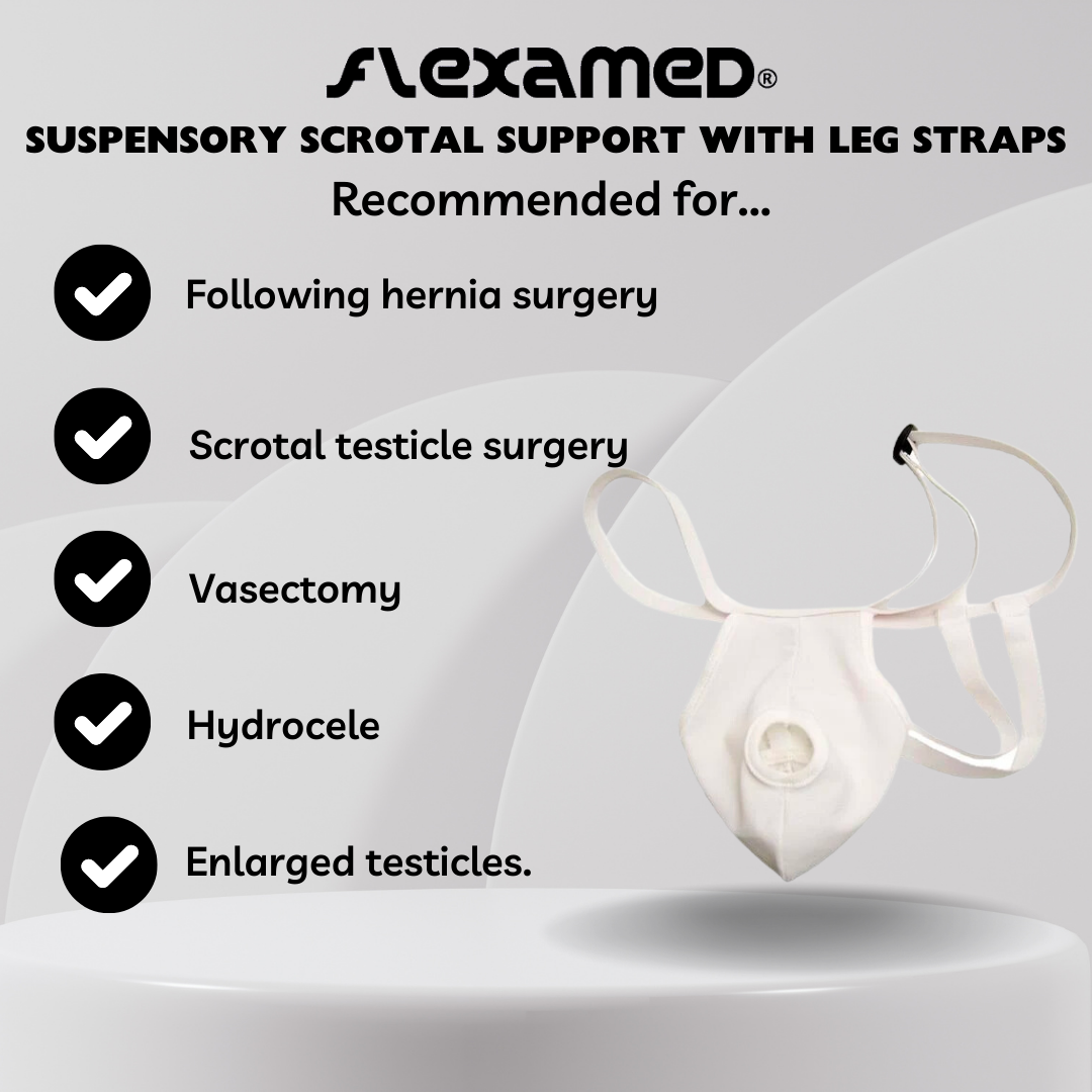 Flexamed Hernia Gear Suspensory Scrotal Support | For Enlarged Scrotum, Hydrocele, Prostate and Vasectomy Relief | With or Without Leg Straps