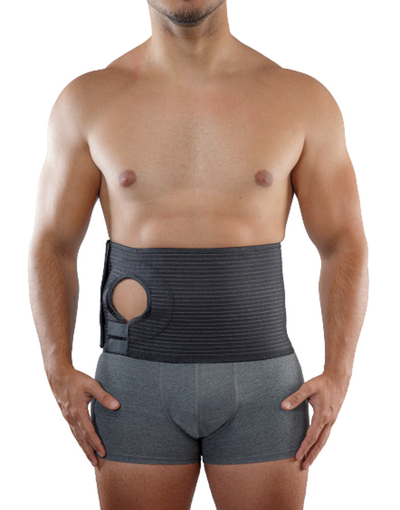 Belt height 8 inches - fits right or left stoma Ribbed fabric prevents wrinkling and bunching Breathable material with sweat management qualities Hook and loop straps make it easy to wear, provide ample adjustability and compression. Adjustable for use on either left or right side Unisex - For use by men or women