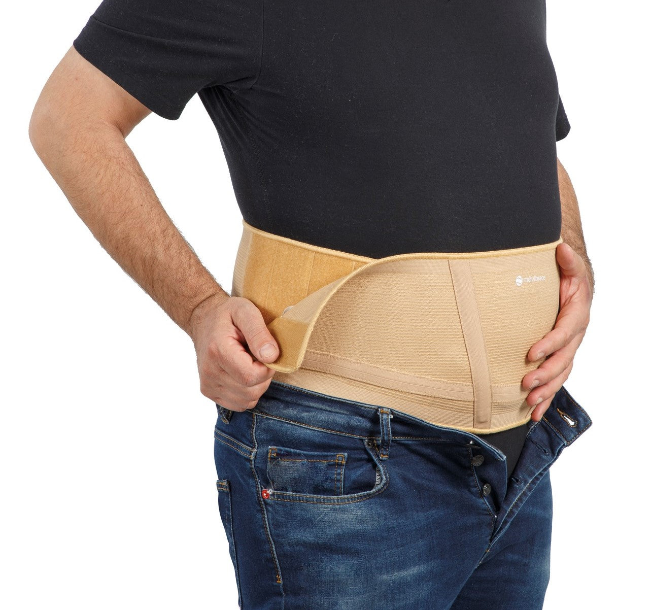 Mövibrace Abdominal Belt for Hanging Belly, Weak Abdominal and Lower Back Muscles. Ideal support for hanging belly, weak abdominal and lower back muscles due to injury, inactivity, abdominal and lower back surgery Recommended for pendulous abdomen, panniculus, postparum recovery, hanging skin or excess stomach fat, unisex. Movibrace Strong support for Pannus Stomach, Hanging Belly. Lower Back Support. Front Height 8.5" Back Height 6.5" Fits Medium -30-36, Large 36-42" XL 42-48", XXL 48-54" unisex fit