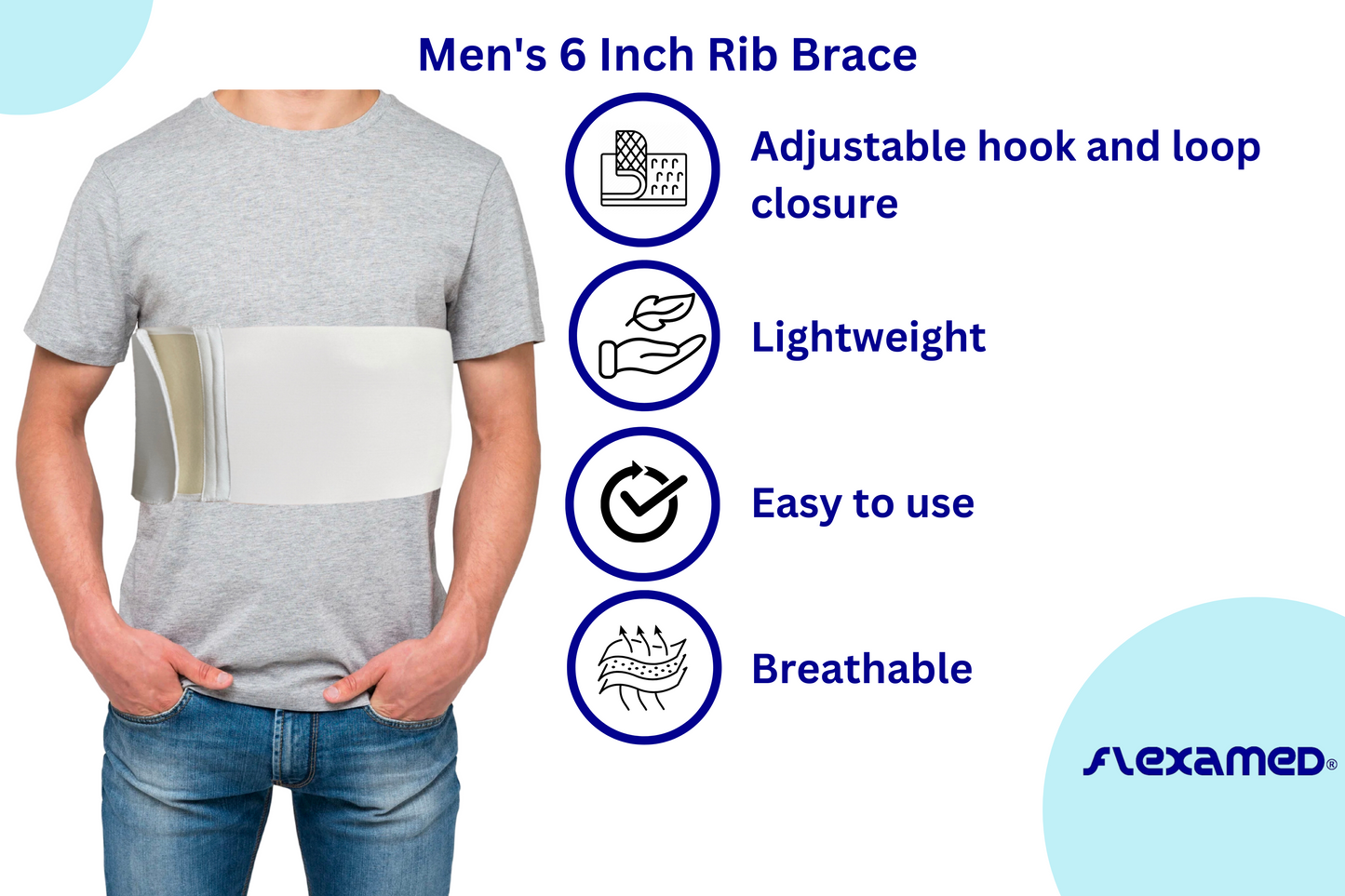 FlexaMed Men's 6 or 8 Inch Wide Rib Belt | Injured, bruised rib cage, broken rib pain