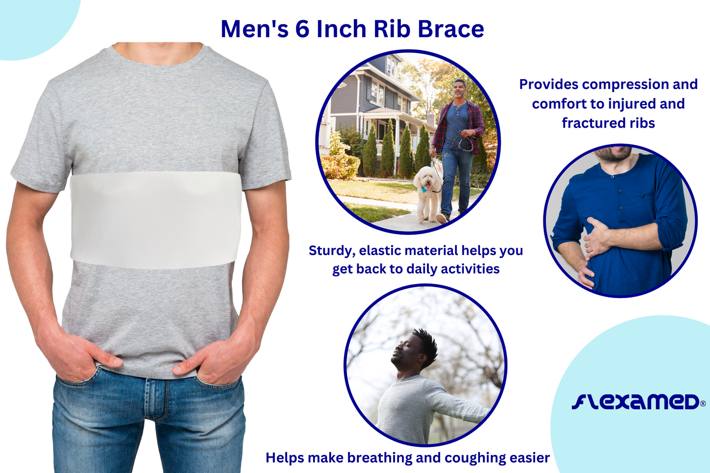 FlexaMed Men's 6 or 8 Inch Wide Rib Belt | Injured, bruised rib cage, broken rib pain