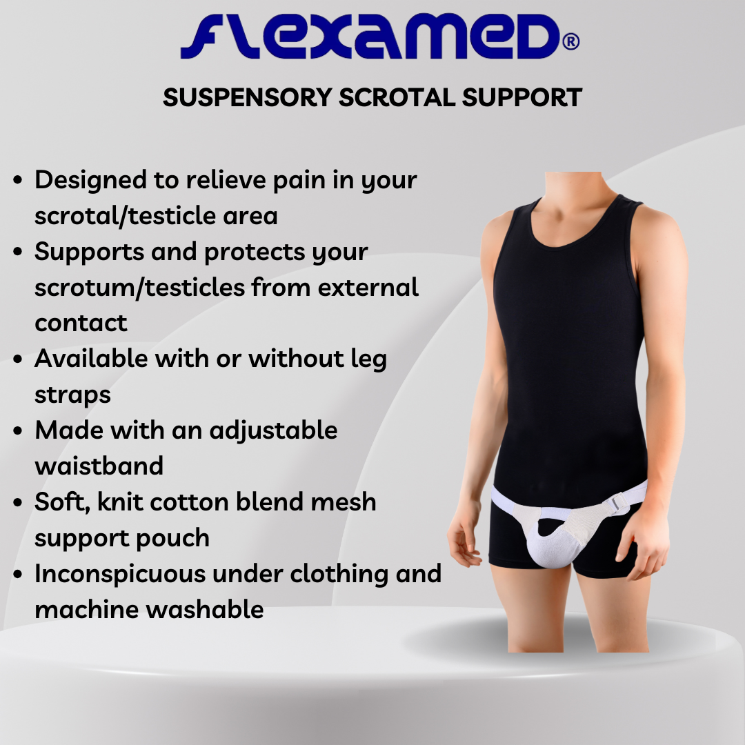FlexaMed Suspensory Scrotal Support with or without Leg Straps | For Enlarged Scrotum, Hydrocele, Prostate and Vasectomy Relief