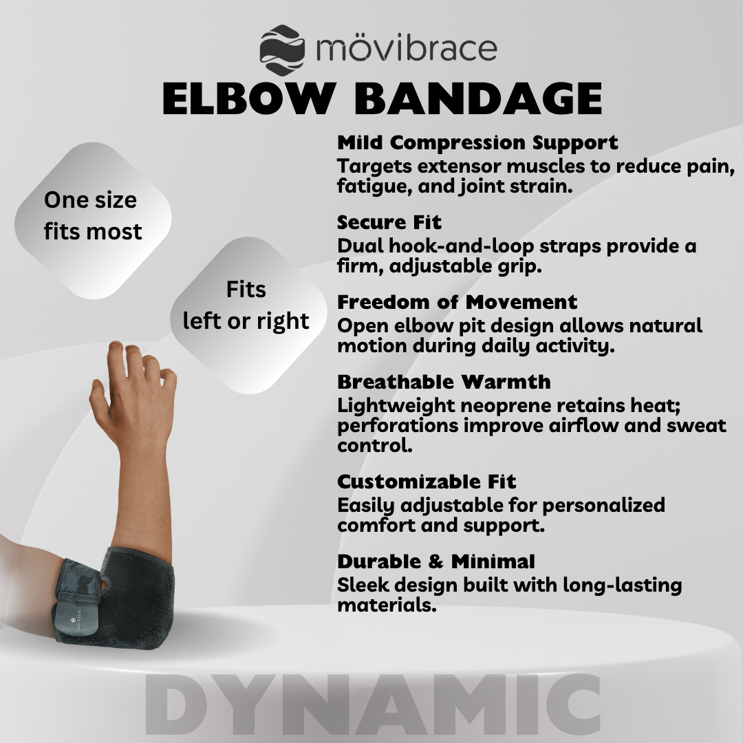 Movibrace Elbow Compression Bandage, One Size Fits 9-13 inch