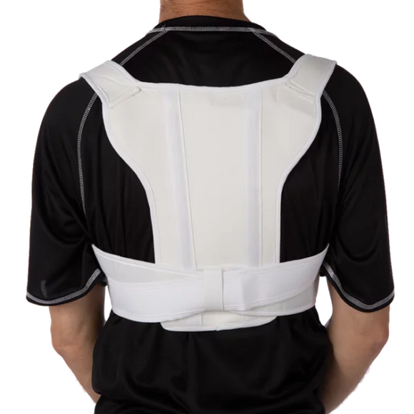 The Posture and Clavicle Support Brace has lightweight strap that holds the shoulder area in the correct position to help promote the healing process after a clavicle (collarbone) fracture or acromio-clavicular separation, among other indications. It can also be used to help correct bad posture. By tightening the Velcro in front it supports the shoulders by pulling them back and up. As the shoulders move back the chest comes forward and the back and spine become straighter.  FlexaMed Posture and Clavicle 