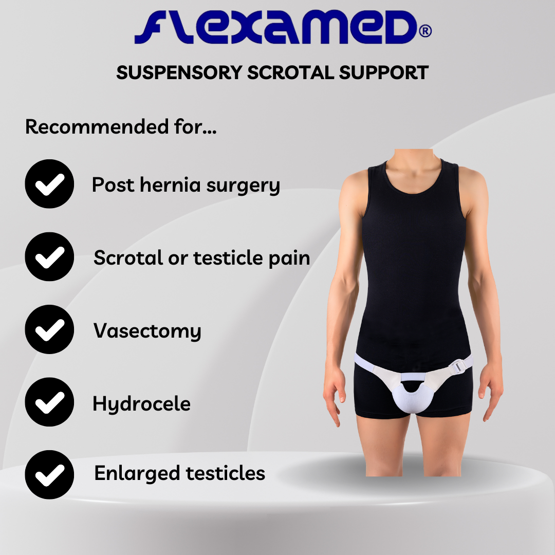 FlexaMed Suspensory Scrotal Support with or without Leg Straps | For Enlarged Scrotum, Hydrocele, Prostate and Vasectomy Relief