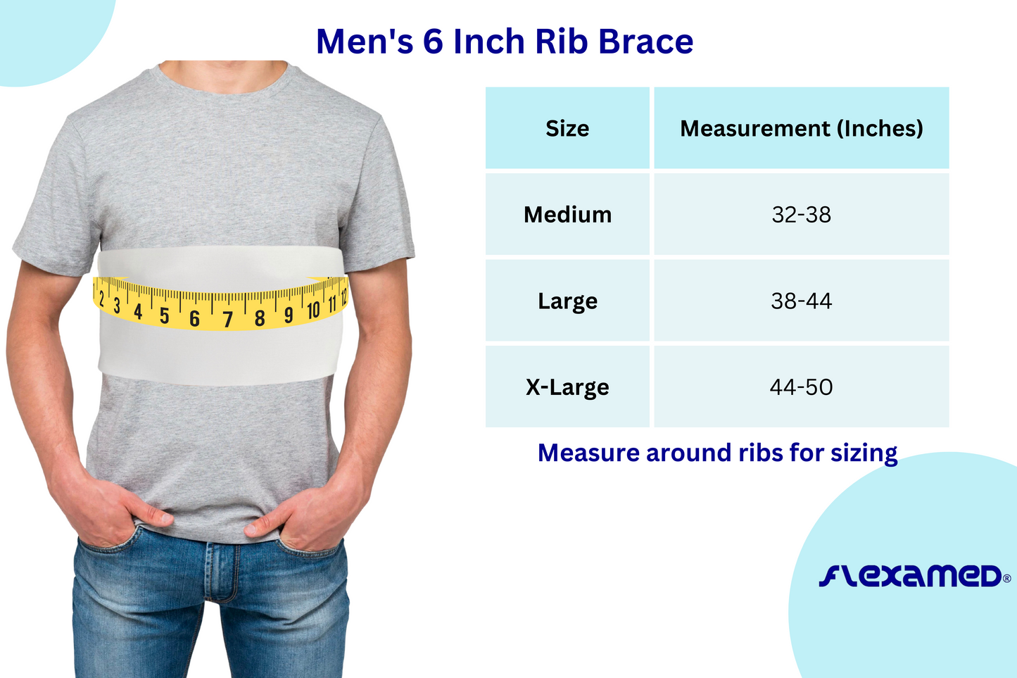 FlexaMed Men's 6 or 8 Inch Wide Rib Belt | Injured, bruised rib cage, broken rib pain