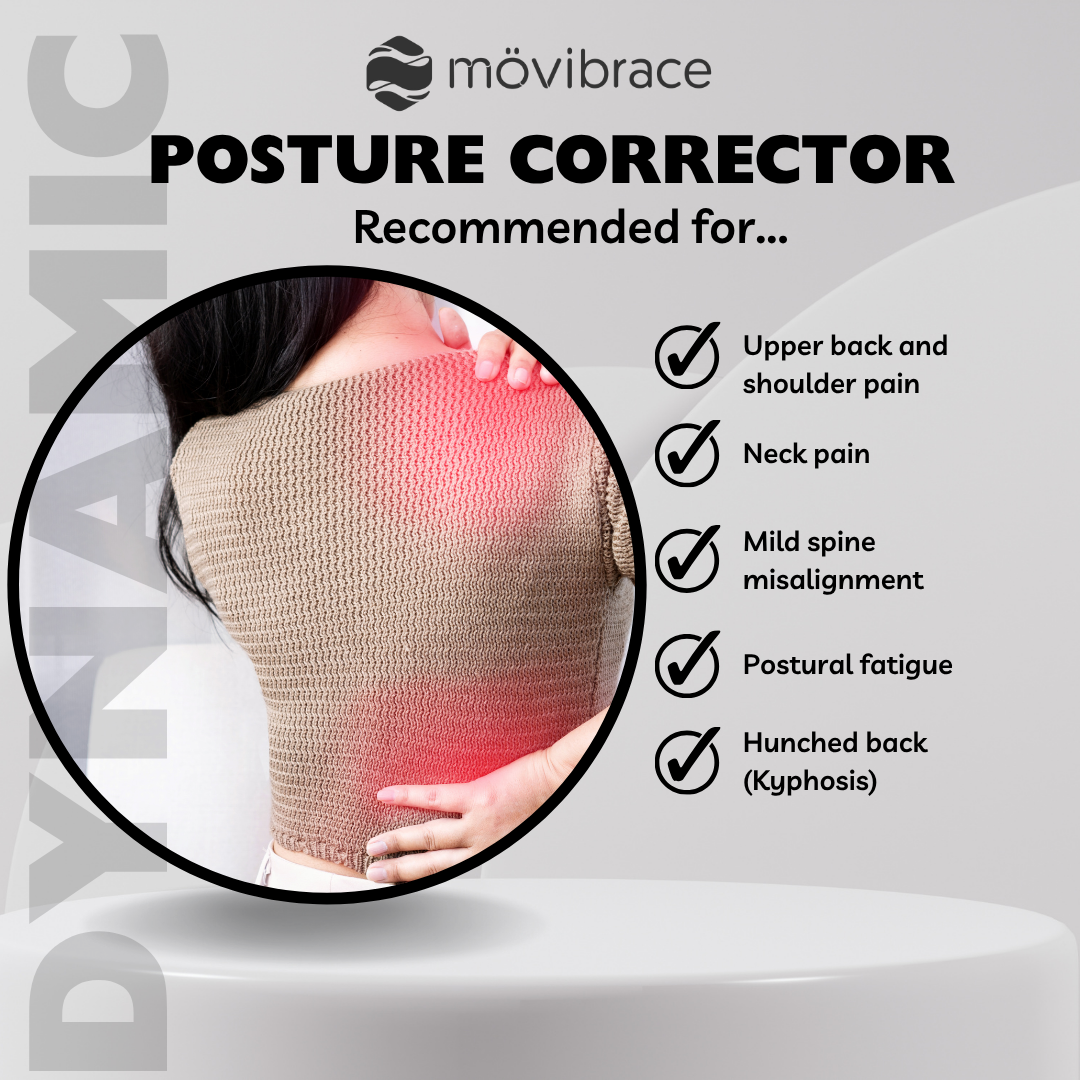 MOVIBRACE Posture Corrector Back Support Brace, Adjustable Shoulder Support, Black