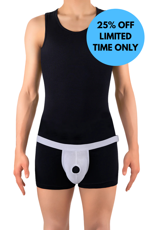 Flexamed Hernia Gear Suspensory Scrotal Support | For Enlarged Scrotum, Hydrocele, Prostate and Vasectomy Relief | With or Without  Leg Straps