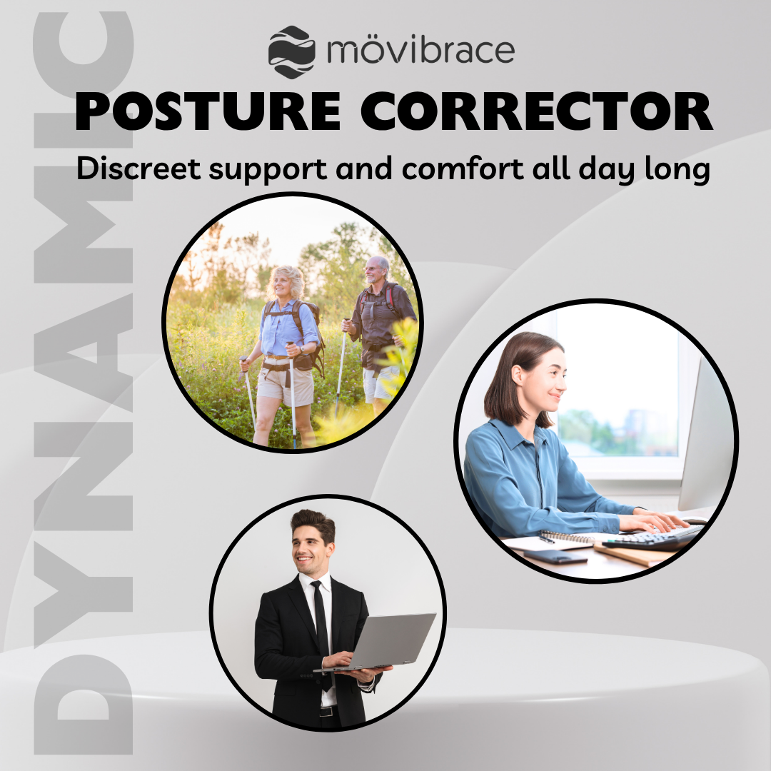 MOVIBRACE Posture Corrector Back Support Brace, Adjustable Shoulder Support, Black