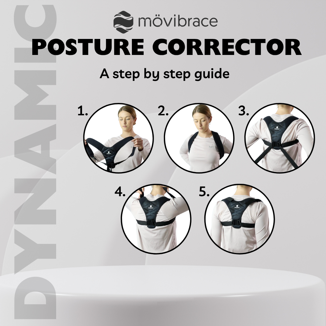 MOVIBRACE Posture Corrector Back Support Brace, Adjustable Shoulder Support, Black