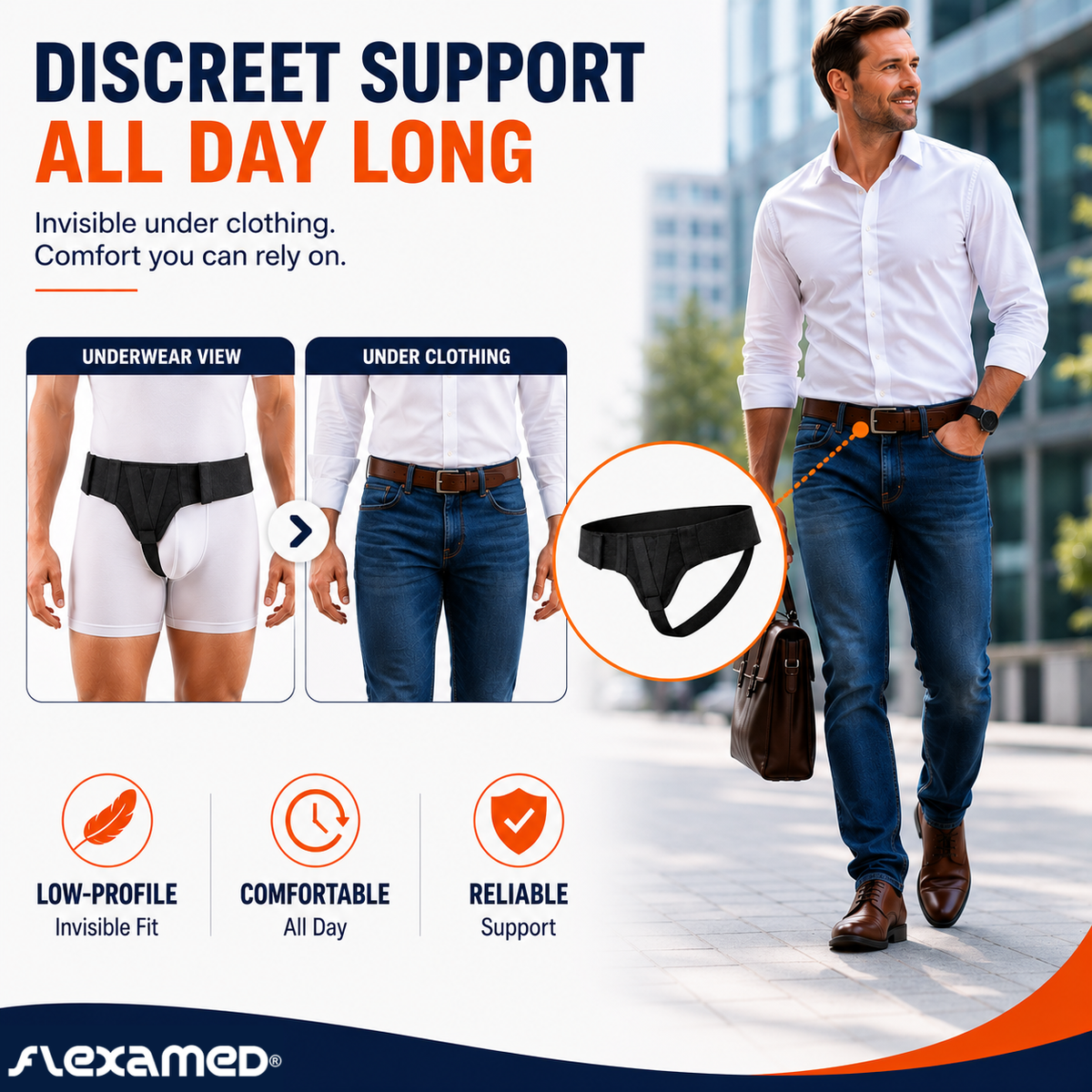 FlexaMed Inguinal Hernia Support Belt – Adjustable Groin Support Truss for Men & Women (Left, Right or Double Support)