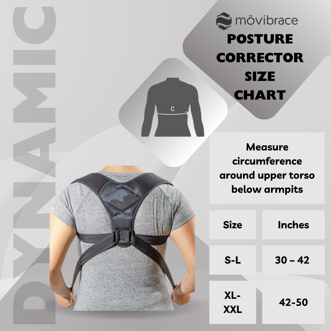 MOVIBRACE Posture Corrector Back Support Brace, Adjustable Shoulder Support, Black