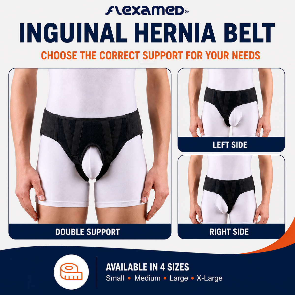 FlexaMed Inguinal Hernia Support Belt – Adjustable Groin Support Truss for Men & Women (Left, Right or Double Support)