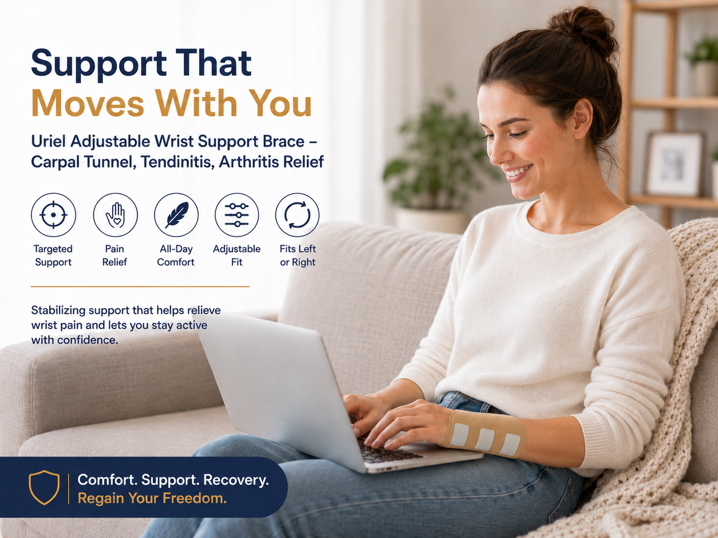URIEL Adjustable Wrist Support for Carpal Tunnel Syndrome, Tendinitis and Sprains