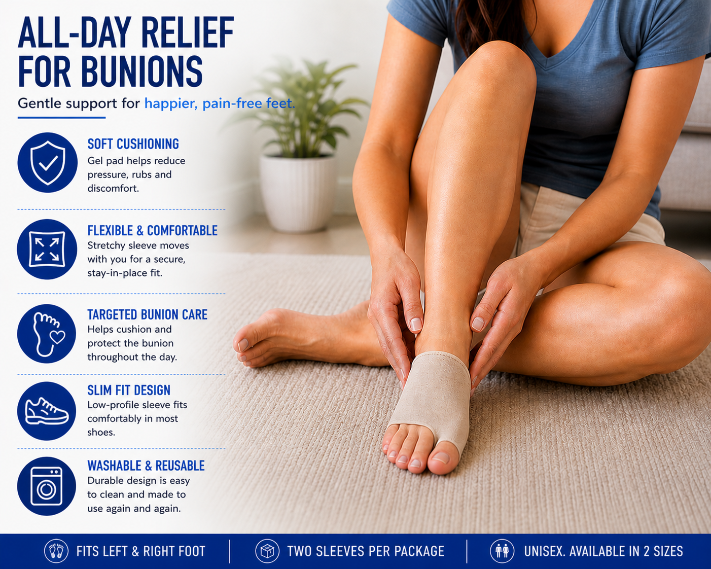 FlexaMed Bunion Protector Gel Sleeves (Pair) | Soft Comfortable Gel Fit, Non-slip