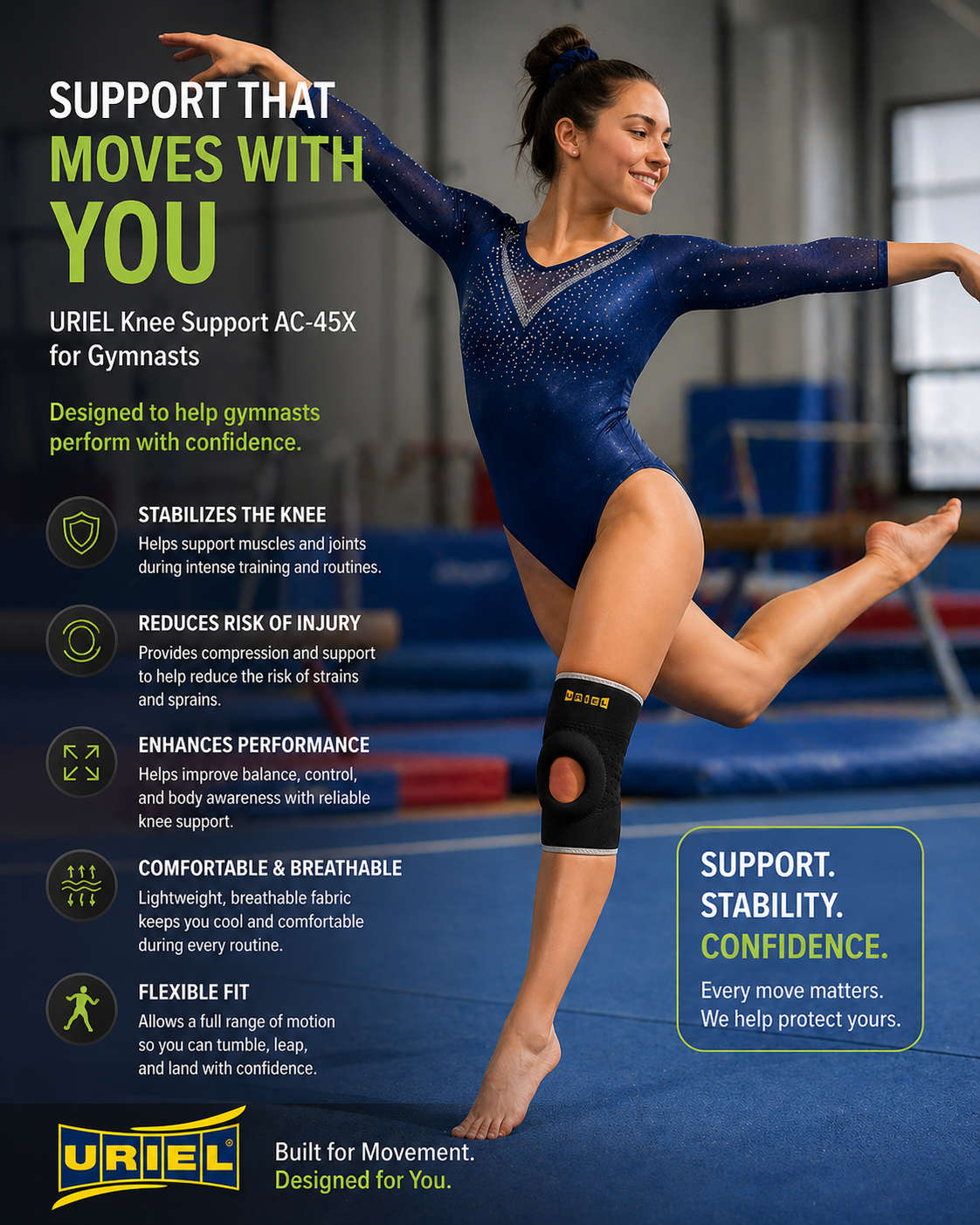 Uriel Active Adjustable Neoprene Knee Support with Open Patella (One Size Fits S-l)