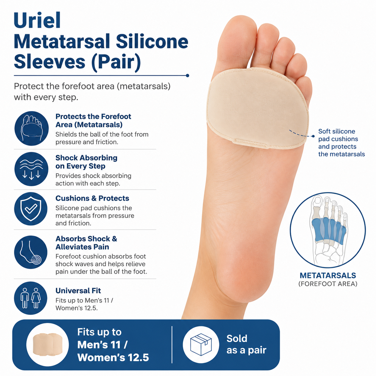 Uriel Metatarsal Silicone Cushion Sleeves (Pair) – Forefoot Support Pads