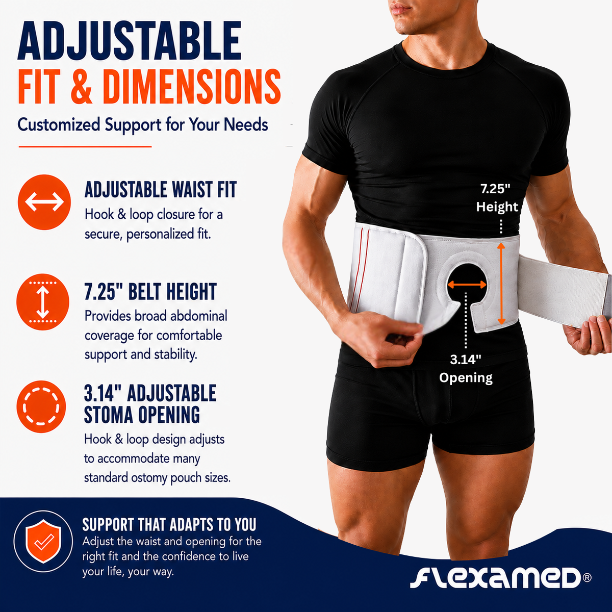 FlexaMed Ostomy Belt – Adjustable Ostomy Pouch Support Belt for Men & Women