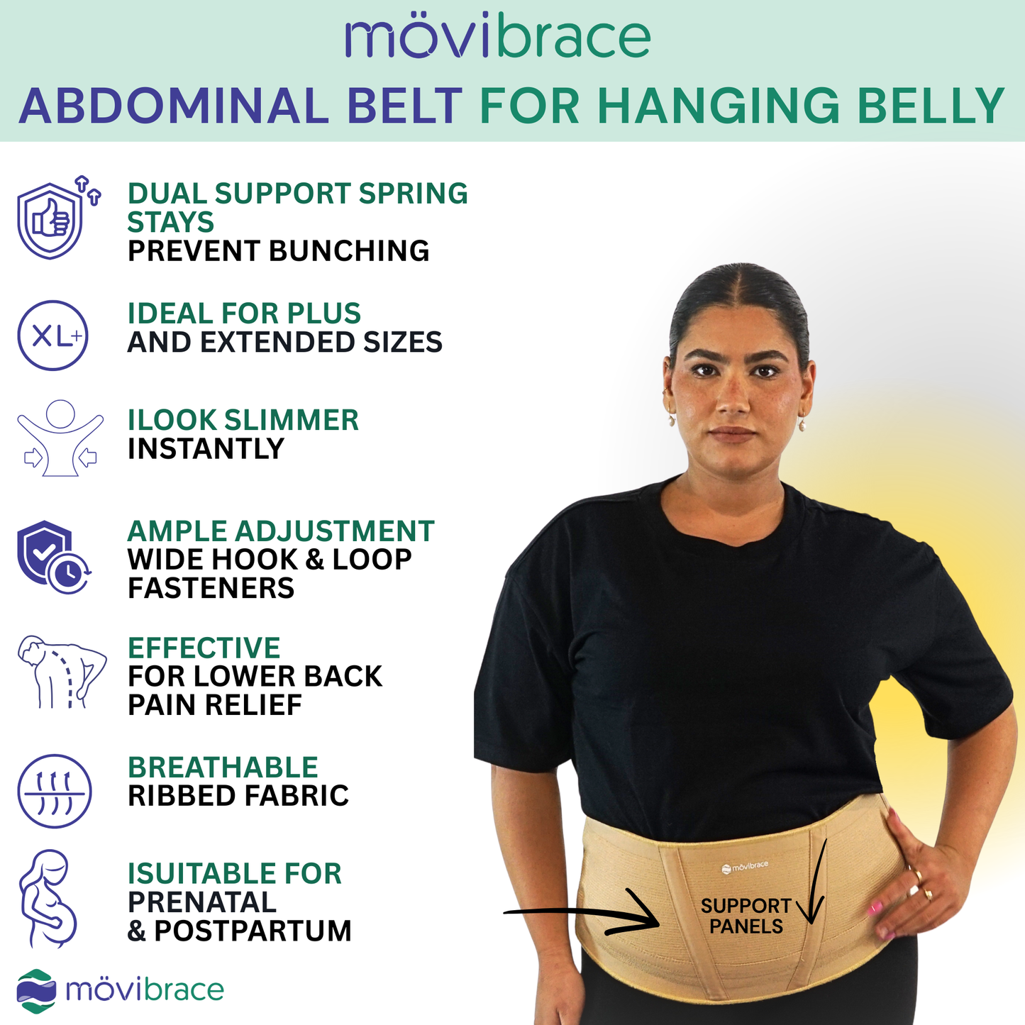 Movibrace Abdominal Binder for Hanging Belly & Panniculus – Adjustable Compression Support Belt with Lower Back Support