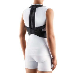 Tonus Elast Posture Corrector and Straightener Brace with Metal Inserts for Spine, Upper Back, Neck, Shoulder and Clavicle Support. Available in Small (27-31 in), Medium (31-35 in), Large (35-39 in) and X-Large (39-42). address various types of spinal deformities, such as  scoliosis and characteristic scoliotic posture,  kyphosis and characteristic pathological posture, slouching, winged scapula. 