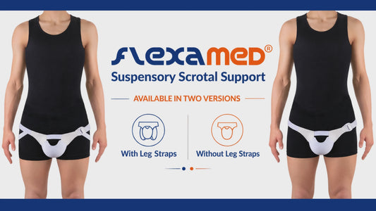 FlexaMed Scrotal Support Suspensory for Hydrocele, Enlarged Scrotum & Testicular Pain Relief | With or Without Leg Straps