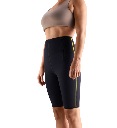 Tonus Elast Neoprene short compresses tummy and thigh to improve circulation, facilitates metabolism, and speeds healing.   The sturdy Tonus Elast neoprene warms the waist and abdomen. The short helps you shed excess water weight.  Tight compression helps to improve circulation, facilitates metabolism of abdominal and hip muscles, and helps you shed excess water weight.