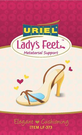 Uriel Lady's Feet Silicone Metatarsal Supports for High-Heeled Shoes - Simply insert this silicone pad into your shoe and feel the relief from discomfort. The unique metatarsal product's design redistributes weight and absorbs foot shock to reduce forefoot pain. Thin, clear pad is invisible even in open toe shoes. Silicone absorbs shock and helps redistribute pressure. The unique product's design located behind the metatarsal bone to relieve pressure and prevent calluses.