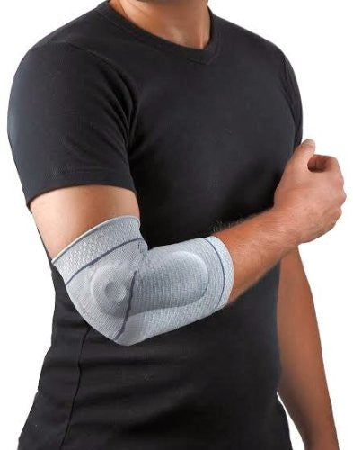 Uriel Elbow Support with Silicone Cushions are made with two contoured pads that prevent vibration and stabilize the elbow. Helps relieve swelling during sports and everyday activity.  The cushions provide compression to the soft tissue of the wrist leading to increased circulation, reducing swelling and edema. Increases blood flow and oxygen to soft tissue injuries. Helps prevent further injury and support and promote elbow recovery. Recommended for elbow strains and sprains, tendinitis, tennis elbow,