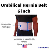 FlexaMed Umbilical Navel Hernia Belt - 6 Inch Width - White | Made in USA