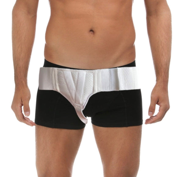 FlexaMed Inguinal Groin Hernia Belt - White | Made in USA | Left, Right or Bilateral Inguinal Hernia Compression   The Inguinal Hernia Belt is designed to provide relief from a reducible inguinal hernia in your groin - post or pre-surgery Provides constant, comfortable and adjustable pressure to the hernia Over-the-brief style of hernia support truss, worn inconspicuously under clothing - may be used while bathing or swimming Get relief from a reducible inguinal hernia with the inguinal groin hernia