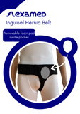 FlexaMed Inguinal Hernia Groin Belt Black | Made in the USA | Left, Right or Bilateral Inguinal Hernia Compression. Measure widest part of your hips. Maintain your active lifestyle, Constant adjustable pressure, Easy on and off, relief from reducible inguinal hernia. Removable foam pad inside of pocket for added compression. Mesure around hips for sizing. Small 26-30, Medium 32-36, Large 38-42, XL 44-48