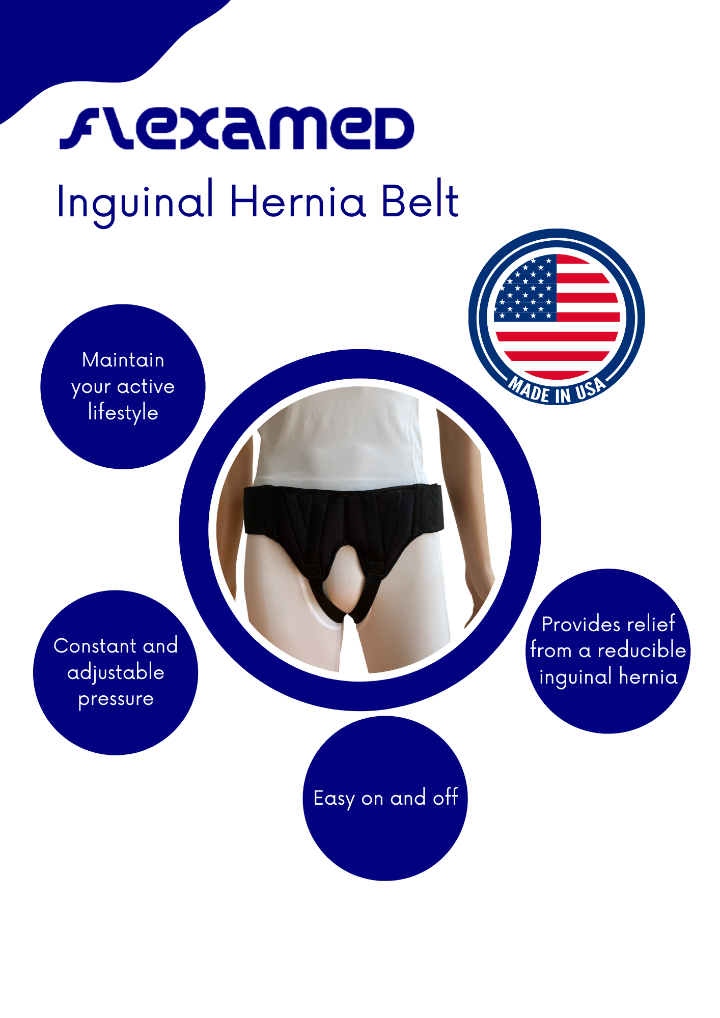 FlexaMed Inguinal Hernia Groin Belt Black, Made in the USA