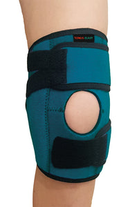 FlexaMed's Tonus Elast adjustable kids knee brace offers easy comfort and stability to the knee. 3 hook & loop straps attached to the brace help to adjust the level of compression according to the users need and dual side stabilizers make it stay on place without restricting the range of motion. Wear either on the right and left knee and use the ligament knee brace for sports activities such as football, basketball, volleyball, soccer dancing, exercise, gymnastics, or any other kid's sport activity. 