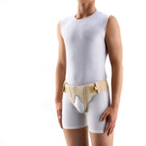 Tonus Elast Inguinal Hernia Truss is designed to provide relief from a reducible inguinal hernia in your groin - post or pre-surgery. Two specially designed compression inserts are fully adjustable and provide gentle pressure to hernia. Adjustable leg straps for maximum comfort. Inserts can be removed to treat a single left or right inguinal hernia. Invisible under clothing. Comfortable Hernia Truss for everyday use.  Tonus Elast Hernia Gear by Flexamed. hernie inguinale