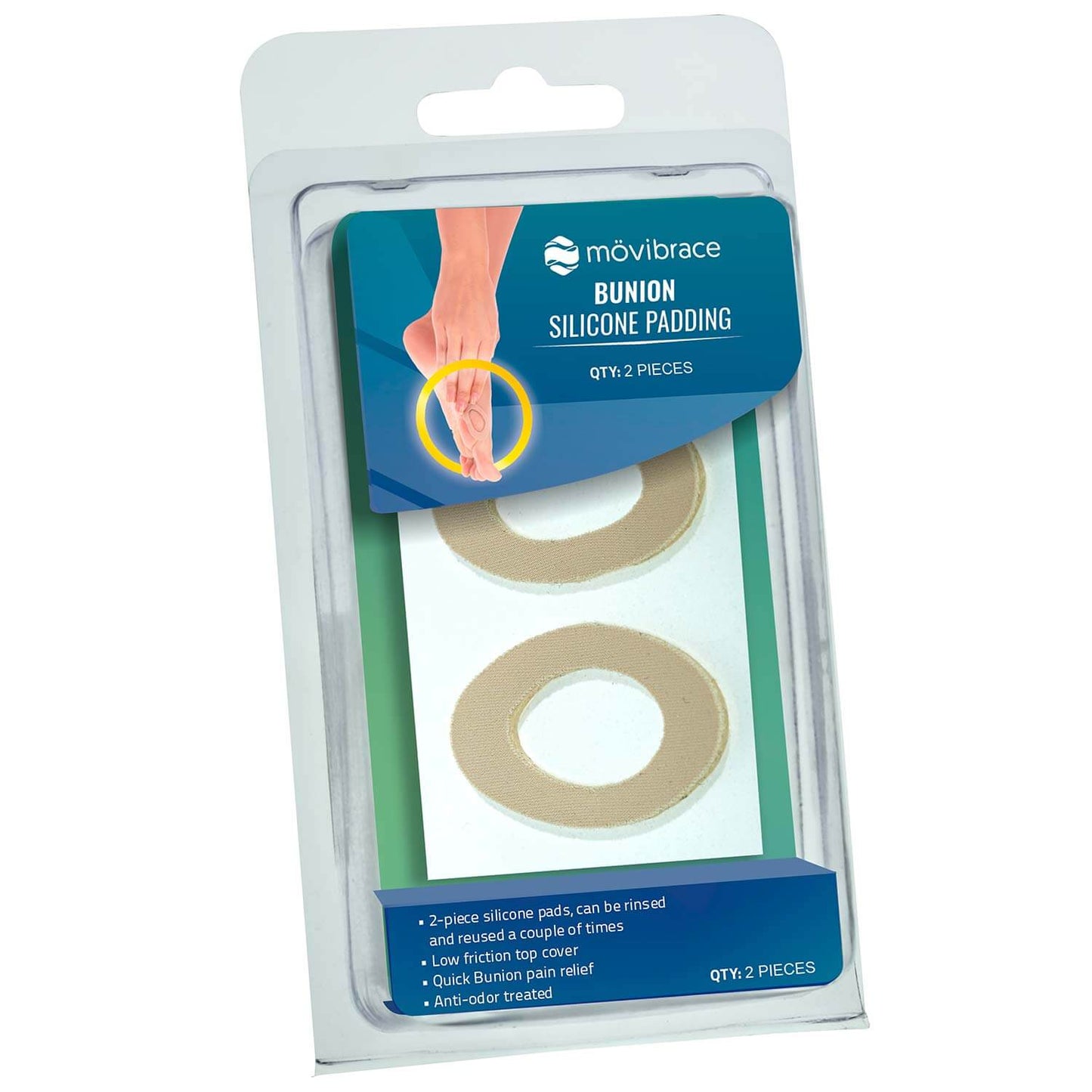 Mövibrace Silicone Adhesive Padding for Corns and Bunions | 2 pads